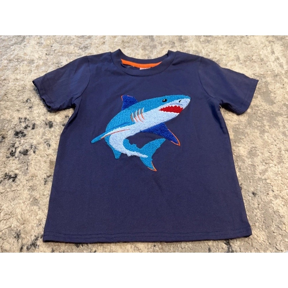Highland Boys Blue Shark Applique Graphic Short Sleeve T-Shirt Sz 7